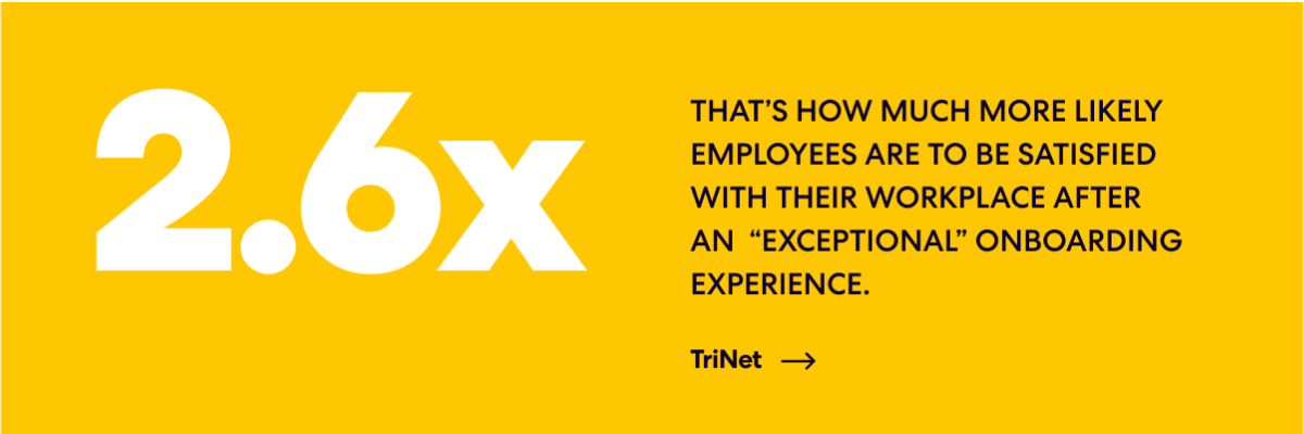 2.6x is how much more likely employees are to be satisfied with their workplace after an 'exceptional' onboarding experience