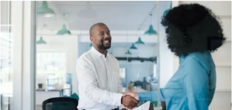 a man and a woman talking