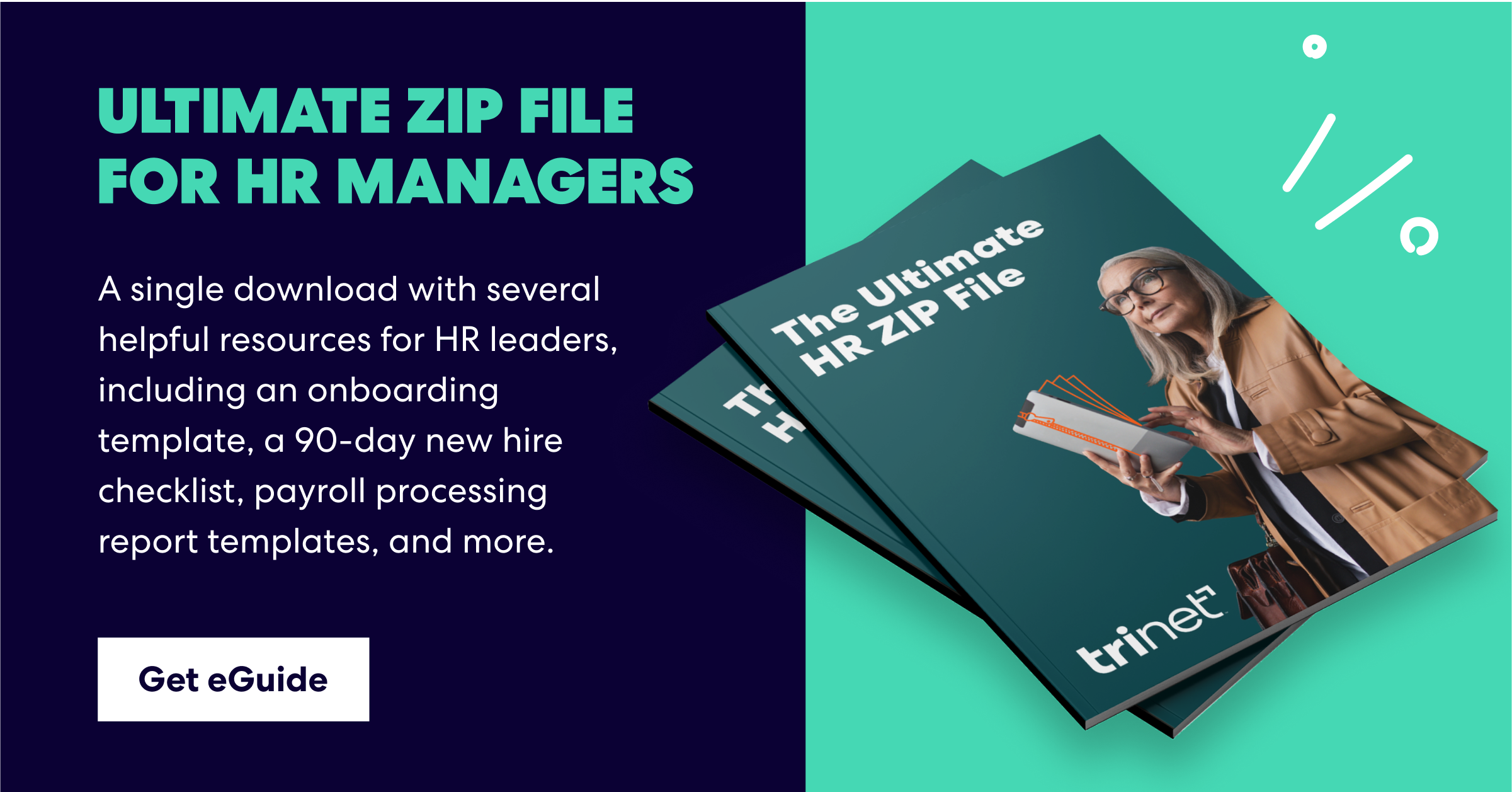 Copt that says 'Ultimate Zip File for HR Managers' plus cover of eGuide image