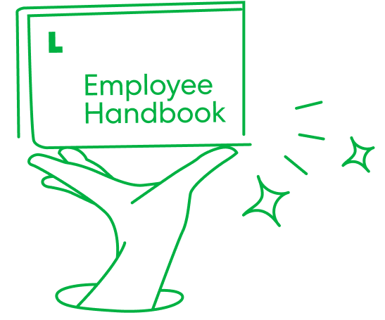 Employee Handbook held up by a hand