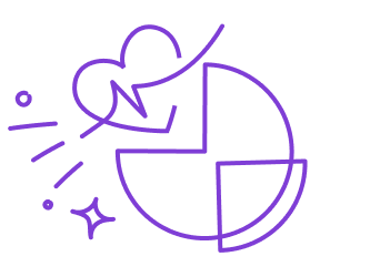 Illustration of a pie chart with a heart and sparkles, symbolizing data with emotional or customer insights.
