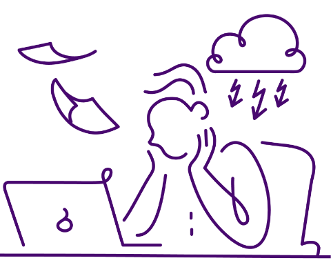 drawn image of person sitting at a laptop