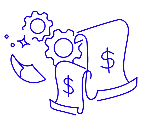 Gears and dollar bills representing automated financial processes.