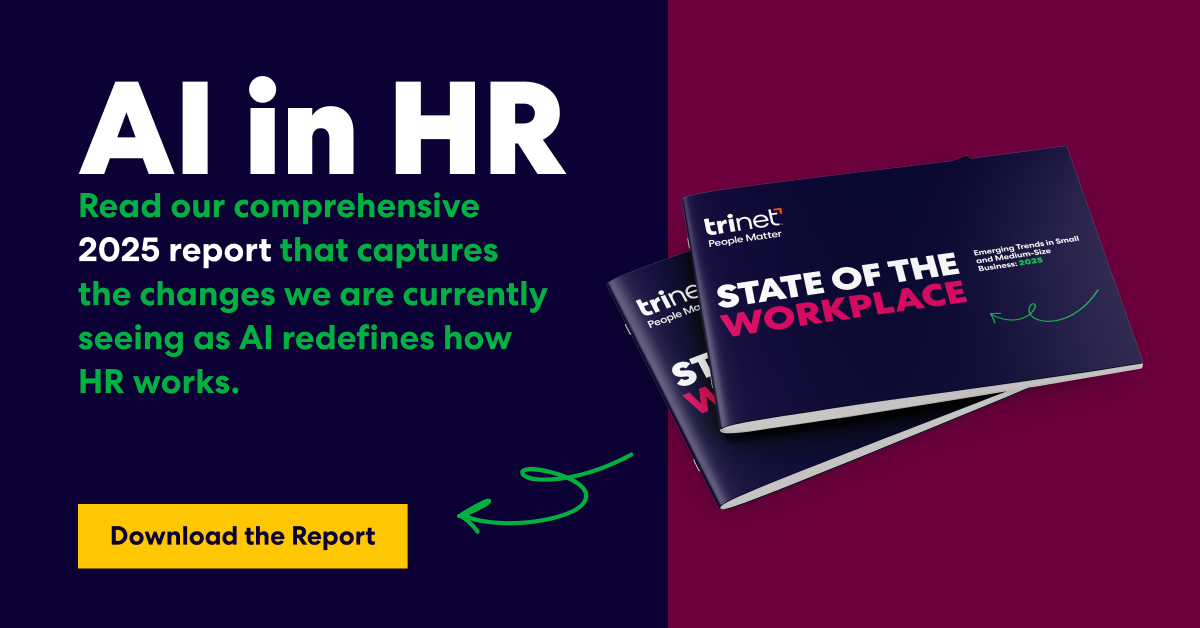 AI in HR report promotion with download button and report covers.