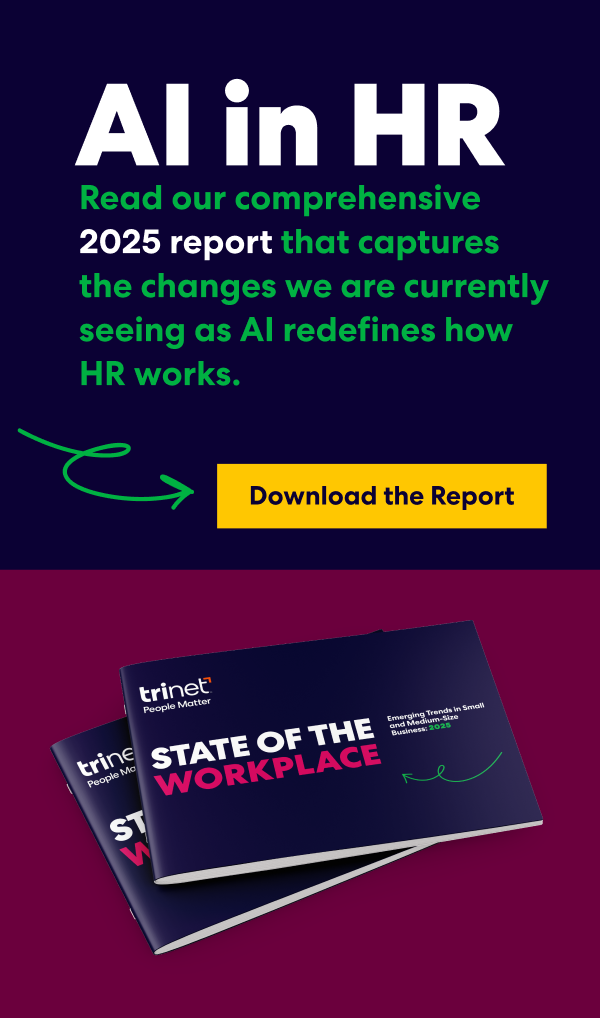 AI in HR report promotion with download button and report covers.