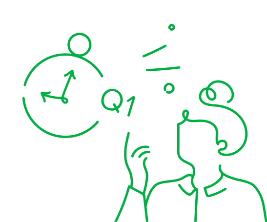 A person with a clock and Q1 deadline