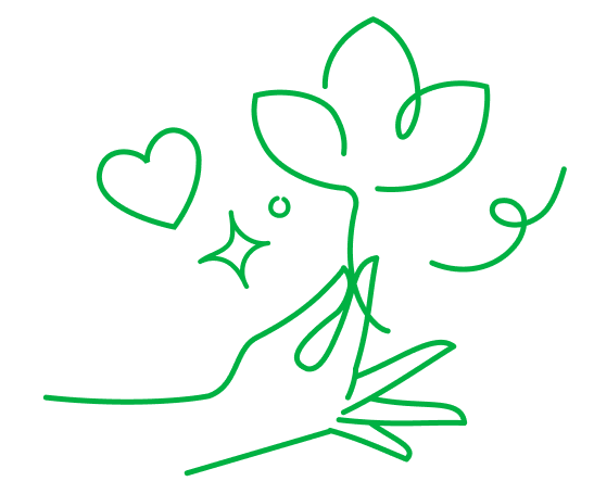 a line drawing of a hand holding a flower